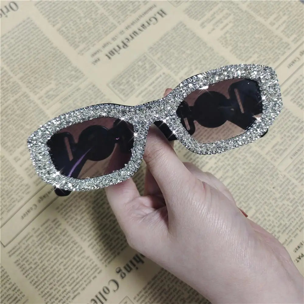 🍒Diamond polygon bling square shape sunnies for women vintage rhinestone womens Y2K eyewear summer sunglasses holiday shades Cool Crystals