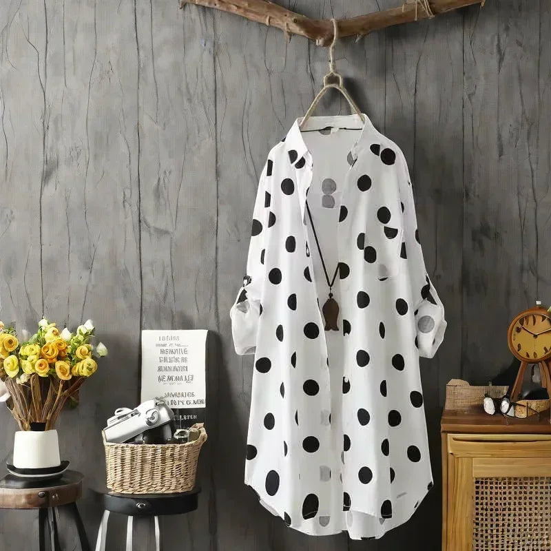 🍒Plus size polka dot shirt chic classic button up long sleeve outfit design dress stylish comfortable female fashion casual wear Get Spotted In These Dots