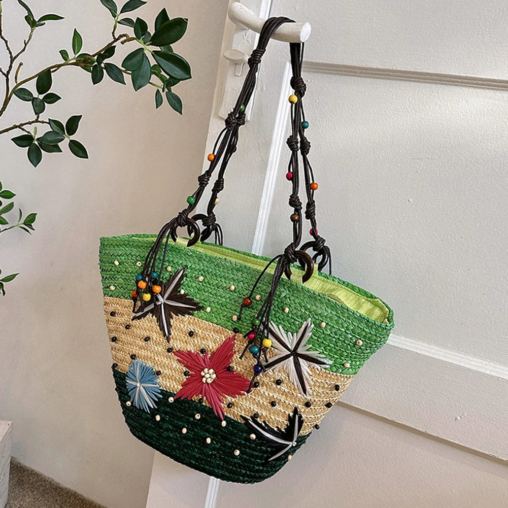 🍒Starfish wicker bag hand-embroidered beaded bohemian straw straw bag summer fashion beach bag casual seaside beach party accessories