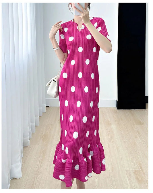 🍒Womens dresses evening summer ladies clothing with polka dots v-neck high end clothes loose pleated  Dont Delay Dart for Dots