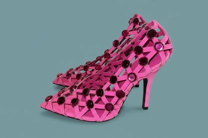🍒crystal sandal shoe breathable hollow crystal gem cross design high heels fashion pointed toe pumps for women slip on stiletto party occasion shoes 'Casion Crystal Cross Cool