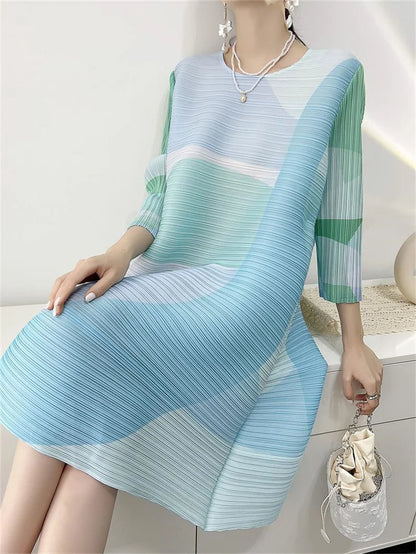🍒Womens dresses evening  beautiful printed pleated outfit summer plus size fashion loose long female fashion