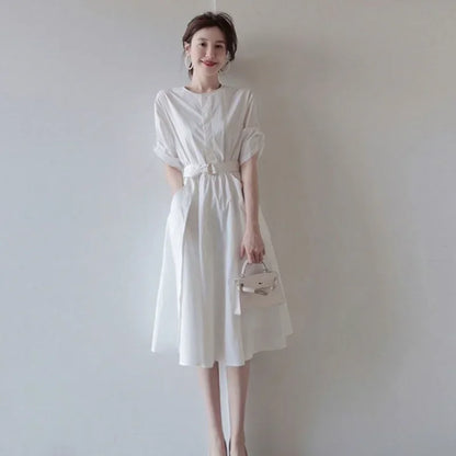 🍒White dress for women summer clothes midi formal occasion outfit femalechic luxury clothing elegant pretty Y2k wear Blanc Beauty