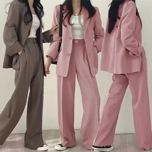 🍒Solid color women's suit set fashion loose casual wear 2 piece set office suits for ladies long sleeve pocket jacket formal wear strawbery choclate ...Suit Yourself