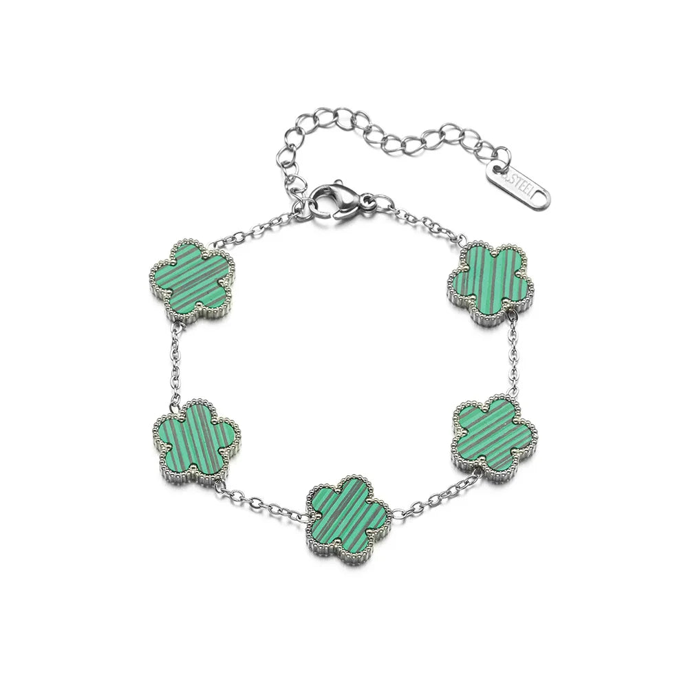 🍒Five leaf clover bracelet flower petal shell bracelet for women double sided blossom flower smart casual stainless steel jewellery colourful accessories delicate and durable