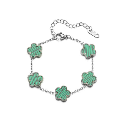 🍒Five leaf clover bracelet flower petal shell bracelet for women double sided blossom flower smart casual stainless steel jewellery colourful accessories delicate and durable