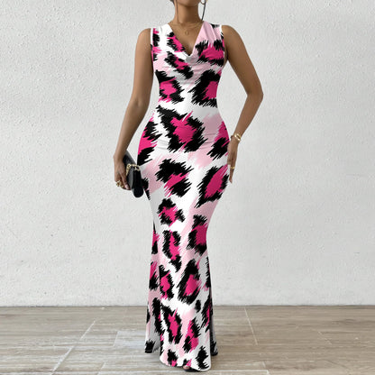 🍒Colourful dress maxi sleeveless fashion boycon bold animal print clothing party evening wear resort wear cowl neck outfit Lookgood Lioness Leopard