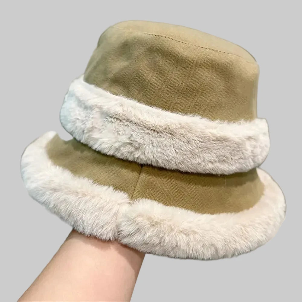 🍒Furry fisherman hat women's autumn winter fleece lined warm bucket hat windproof ear. protection headwear  Primpy Plush Puppie