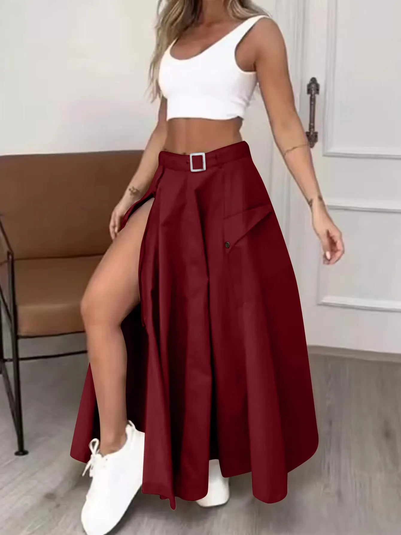 🍒Elegant maxi  skirts for women clothing trend 2025  smart casual clothing spring summer high waist Irregulur  zipper pockets female fashion wear Maxi ~mum Style With Comfort