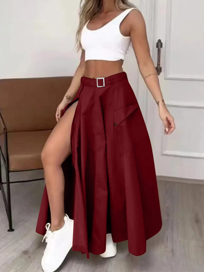 🍒Elegant maxi  skirts for women clothing trend 2025  smart casual clothing spring summer high waist Irregulur  zipper pockets female fashion wear Maxi ~mum Style With Comfort