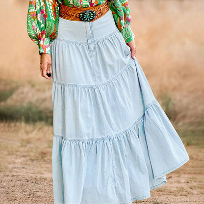 🍒Women's vintage denim long skirt a line maxi elegant female casual fashion Loose teired skirt y2k retro fashion Get Into Gypsy Jean Kinda Thing