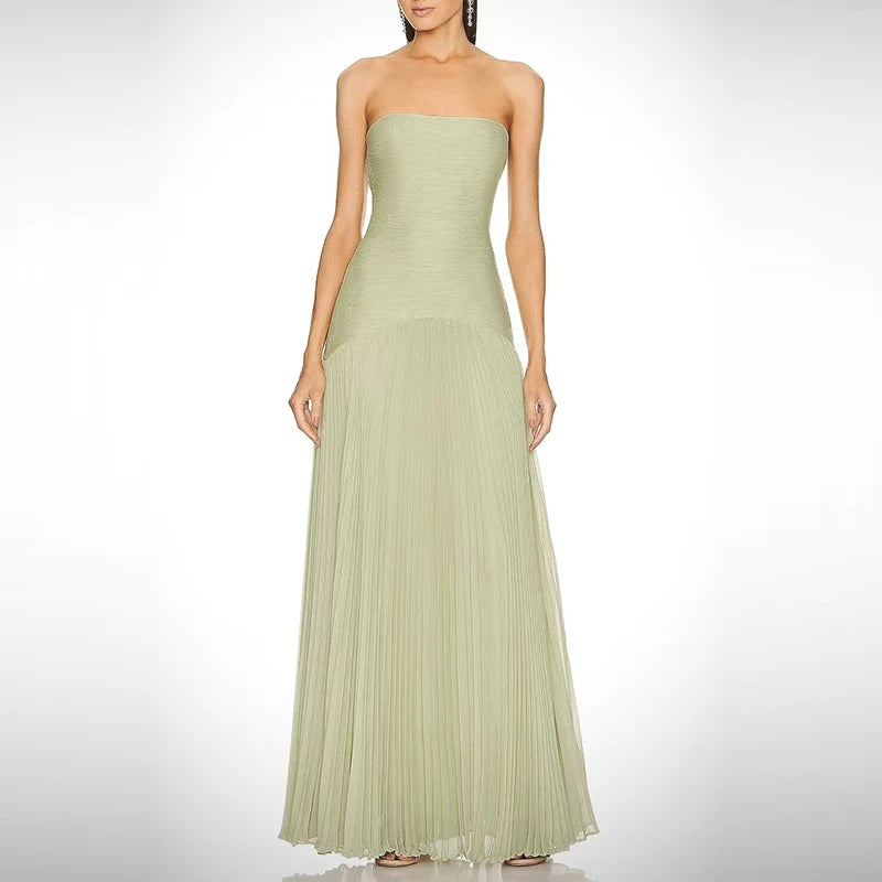 🍒Sleeveless bodice dress shoulderless tube top maxi dress high waist chic pure party gown dress fashion pleated draped long Dress Swoon In A Half Moon