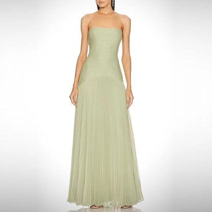🍒Sleeveless bodice dress shoulderless tube top maxi dress high waist chic pure party gown dress fashion pleated draped long Dress Swoon In A Half Moon