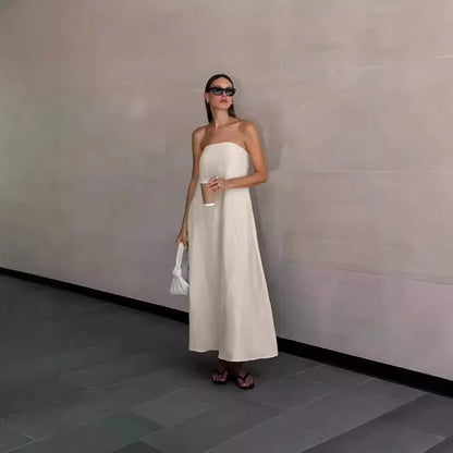 🍒French cotton dresses linen holiday clothes strapless outfits high waist backless summer clothing long dress for women maxi fashion Ladies Line Up For Your linen