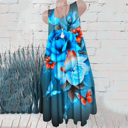 🍒Sleeveless floral print dresses summer beachy casual female short outfit floral fashion wear for women placment print