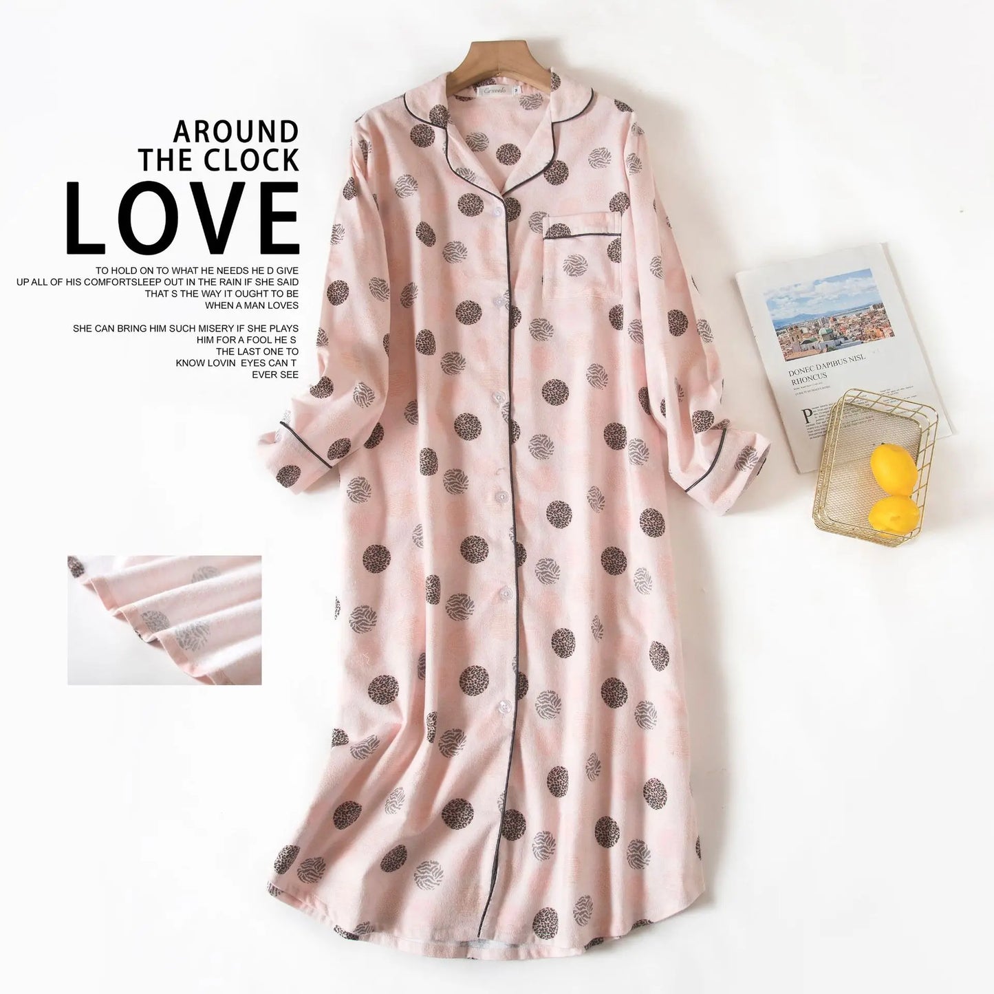 🍒pyjama nightie autumn and winter nightwear for women cotton flannel sleep shirt long sleeve nightshirt button down sleepdress No Flannel Flannel