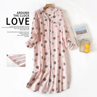 🍒pyjama nightie autumn and winter nightwear for women cotton flannel sleep shirt long sleeve nightshirt button down sleepdress No Flannel Flannel
