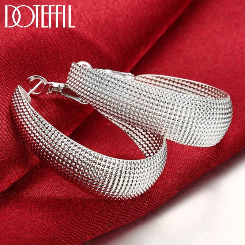 🍒925 Serling silver frosted big Hoop earrings womens party jewellery gift fashion silver wear Wedding occasion jewellery