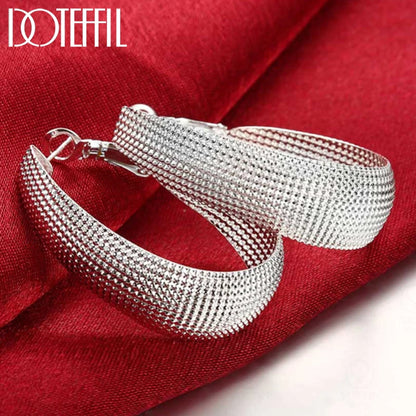 🍒925 Serling silver frosted big Hoop earrings womens party jewellery gift fashion silver wear Wedding occasion jewellery