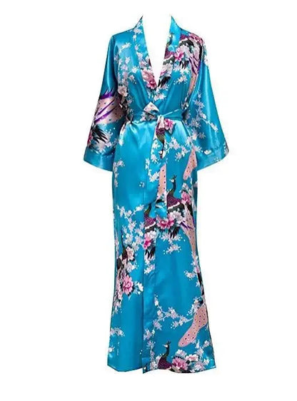 🍒Satin robe women plus size  with flowers peacock print kimono lounge gowns for women bride bridesmaid wedding bathrobe silky nighrwear Sittin' Satin Style