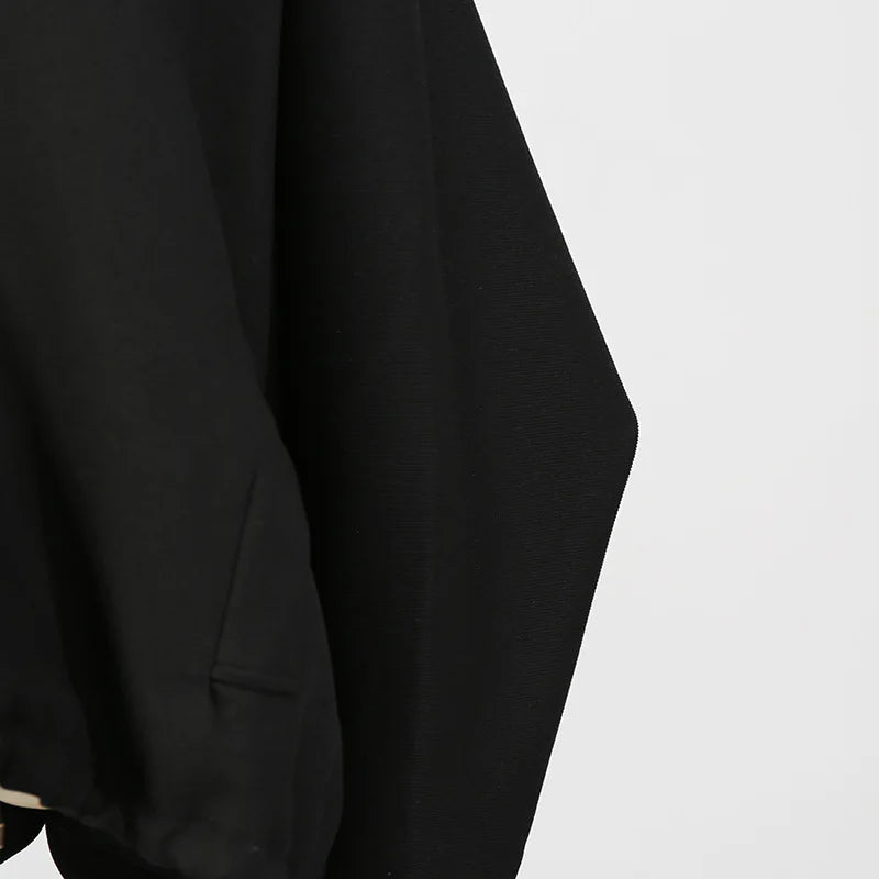 🍒Oversized zipped coat women's fashion solid color long sleeve casual drawstring jacket black designer style spring autumn clothing   Big Up To Oversized Cool