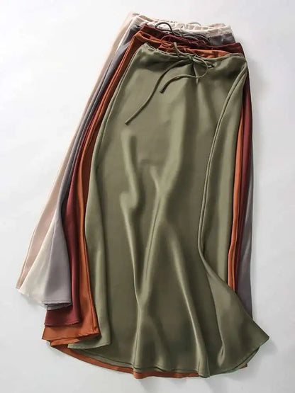 🍒Long satin skirts maxi for women straight elegant silky skirts long elasticated waist Put This Jewel In The Crown Of Your Wardrobe