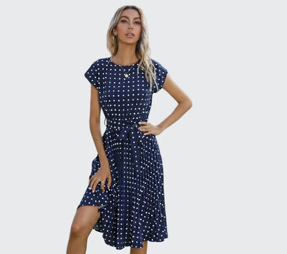 🍒Summer dresses for women high waist midi outfit with pleats elegant pleated polka dots short sleeve fashion office clothing vacation wear  Don’t Delay Dotties