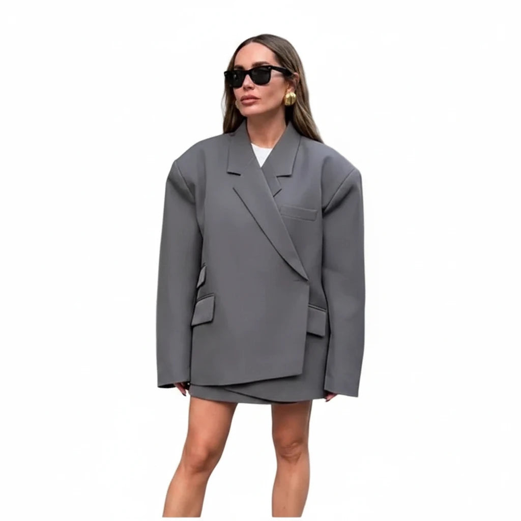 🍒Loose Jacket for women gray Asymmetric blazer with lapels long sleeve split Jackets female designer style clothing fashion chic outwear    Always Be In Line For An Asymmetric