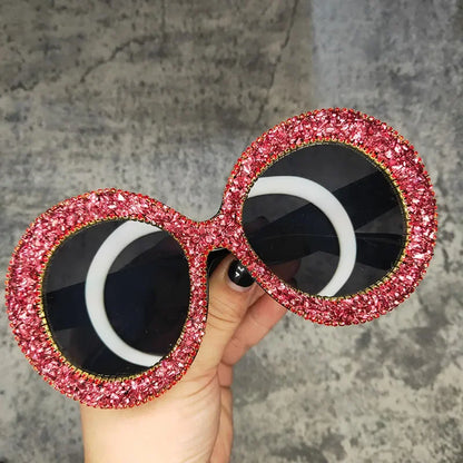 🍒Oversized round diamond sunglasses for women crystal sunnies rhinestone smart eyewear bling glasses eye glasses shades with uv400 protection Glamy Goggles