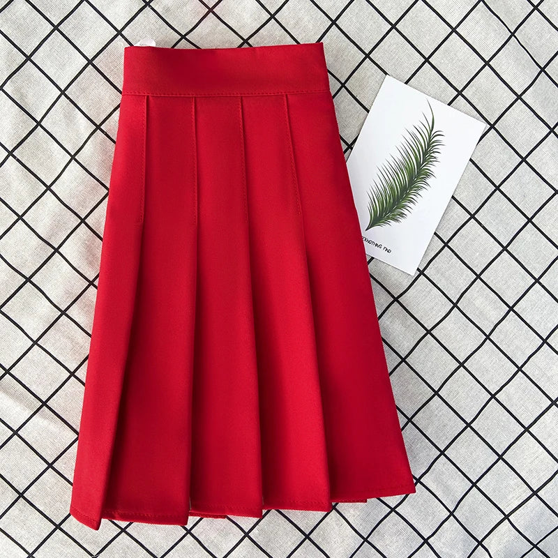🍒Summer high waist skirt a-line short black plleated midi smart casual clothimg women female fashion wears Get These Box Pleats Boxed