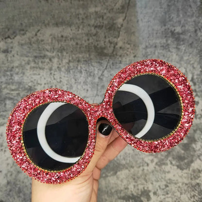 🍒Oversized round diamond sunglasses for women crystal sunnies rhinestone smart eyewear bling glasses eye glasses shades with uv400 protection Glamy Goggles