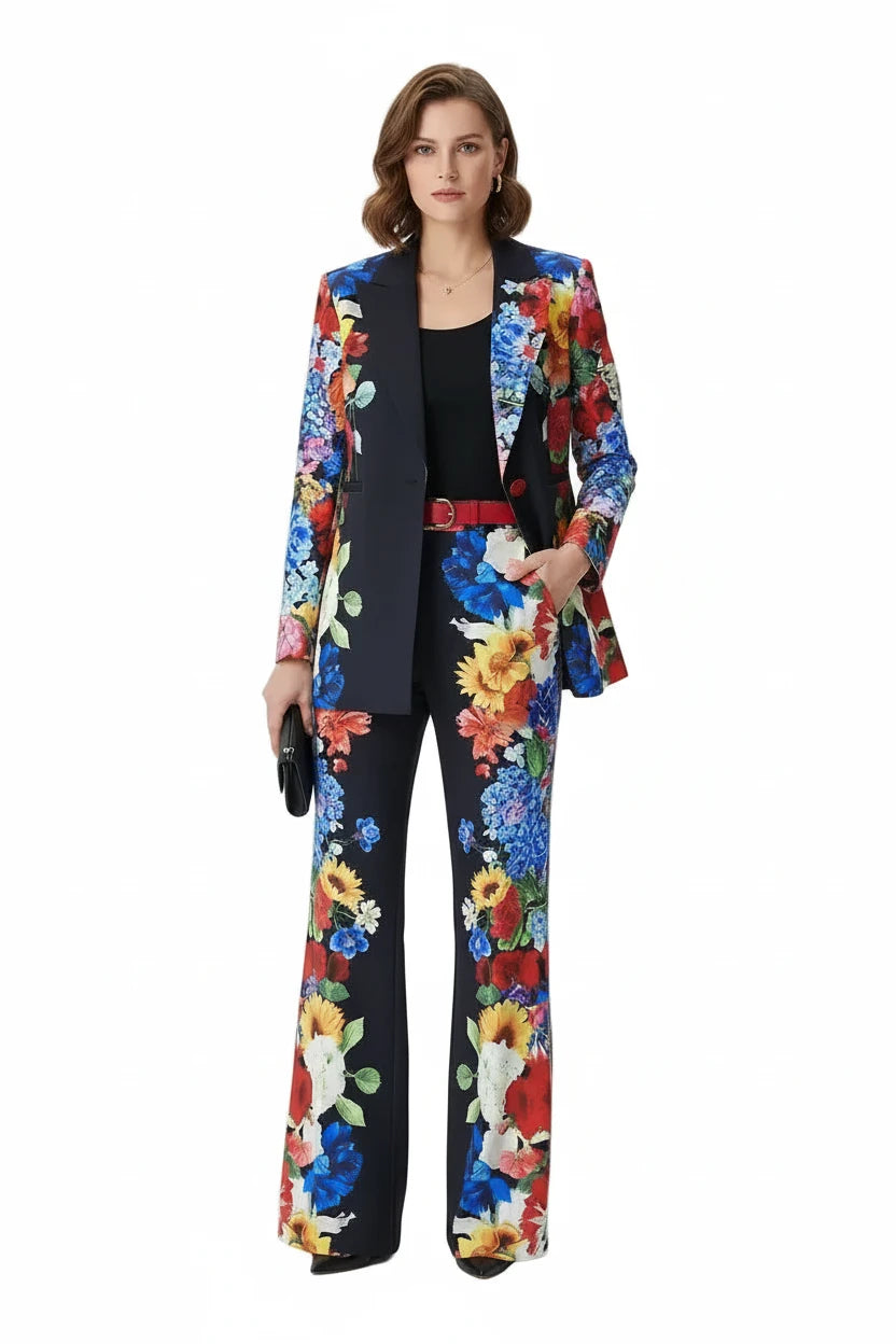 🍒Printed two piece pant set for women lapel long sleeves jacket  blazer and high waist wide leg trouser set floral fashion occasion wear party wear  keep aSIDE of FLORAL and SUITs