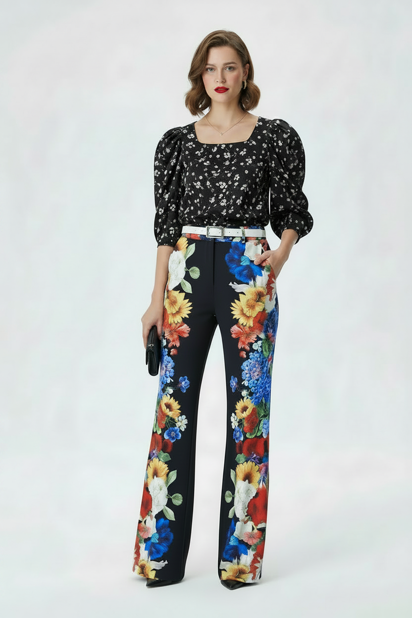 🍒Printed two piece pant set for women lapel long sleeves jacket  blazer and high waist wide leg trouser set floral fashion occasion wear party wear  keep aSIDE of FLORAL and SUITs