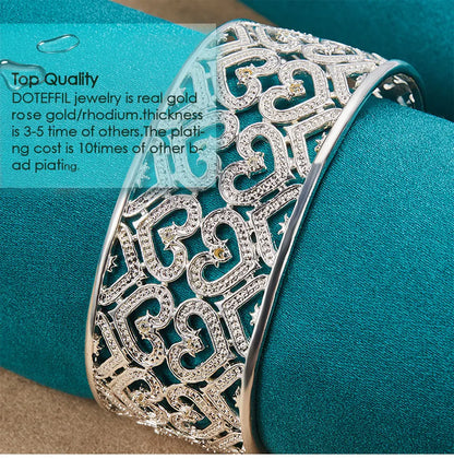 🍒925 Sterling silver bangle big 28mm heart bracelet silver woman's jewellery wedding engagement fashion party wear jewellery Wear Your Heart On Your Sleeve
