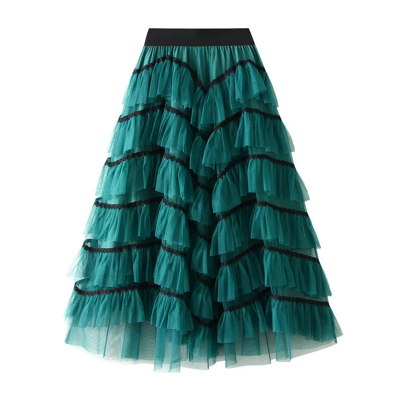 🍒Mesh cake skirt elasticated waist summer fashion midi long skirts for women female smart casual clothes princess skirts for adults occasion party wear Teirs Of Fashion Passion