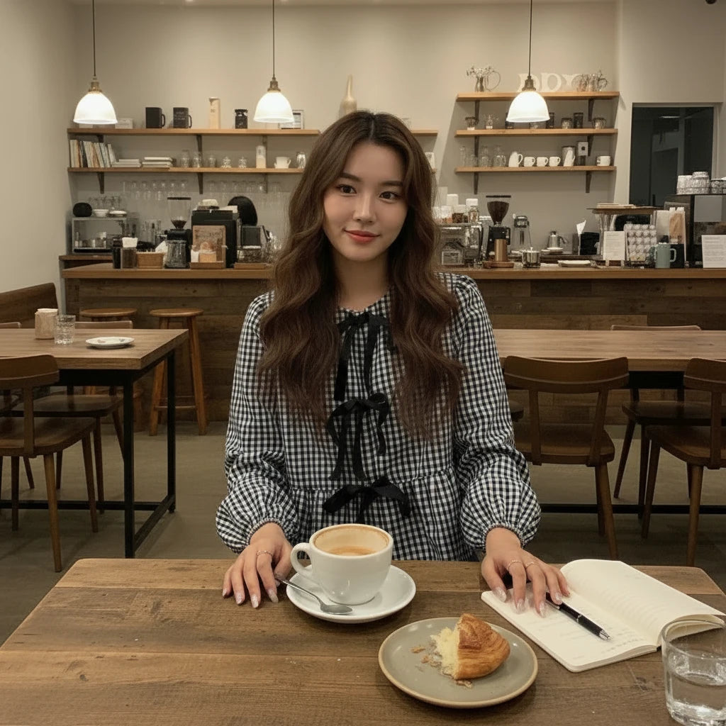 🍒Shirt Women casual blouses spring jacket printed check blouse with bows in front round collar puff sleeve overshirt sweet smart casual female clothes spring Summer wear  Bring Some BOW Beauty And CHECK The Compliments