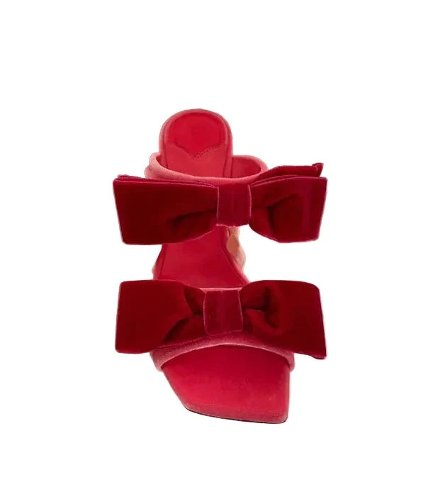 🍒Bow high heel sandals women's open shoes with square toe fashion smart casual footwear party occasion slippers sugar pink velvet pile sandals open toe Stiletto evening heels Bring Out Yor Best Bows