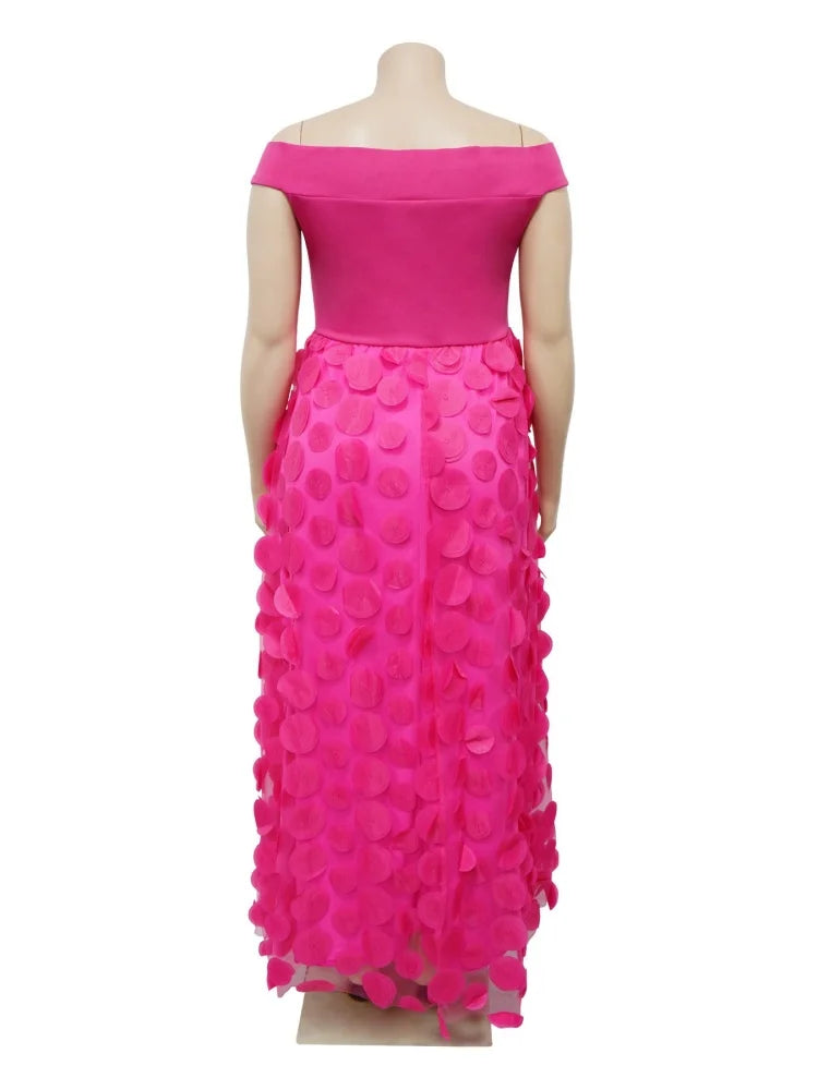 🍒Plus size evening dress pink off shoulder special occasion clothing for women mesh fashion high waisted birthday outfit evening party wear for ladies summer party clothing Pink Up Your Think Petal