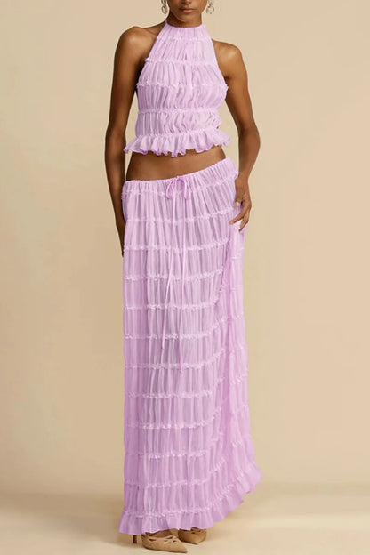 🍒Casual outfit long skirt maxi and sleeveless backless tops for women high waisted long straight skirt beach chic suit  Lovely Ruchie Rufflie