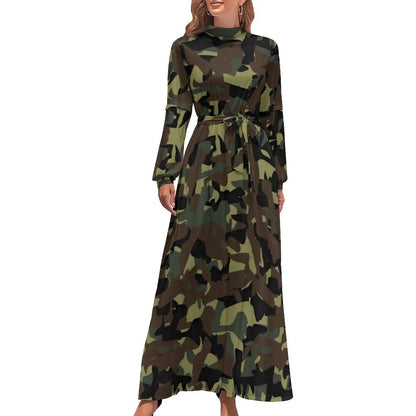 🍒Military camoflauge dress high waist outfit bohemian chic long-sleeve maxi stylish smart casual clothing women Camodel Camo