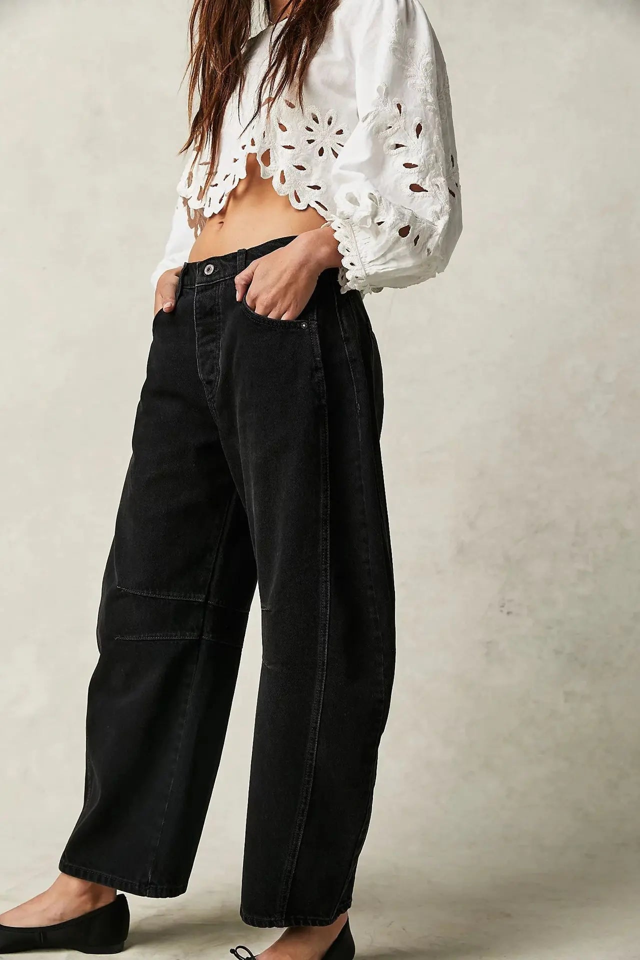 🍒Loose mid waist Jeans bleached denim style full length pants fashion solid colour trousers with pockets casual wear for women Barrels Of Style
