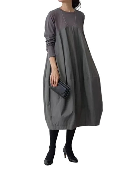 🍒Long knitted dress balloon round neck long sleeve outfits women stylish casual balloon fashion wear mixed media clothing Balloon In A Balloon