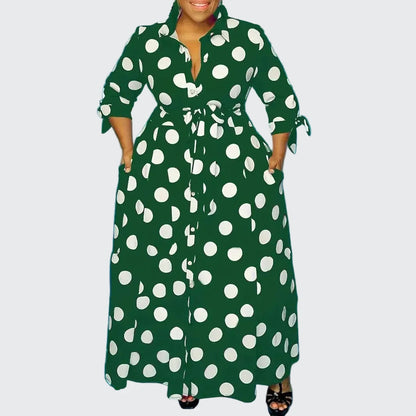 🍒Plus size polka dot dress with sleeves printed high waist outfit maxi dress smart casual women a-line dress  LONGing for this DOTty, PRINT at check out