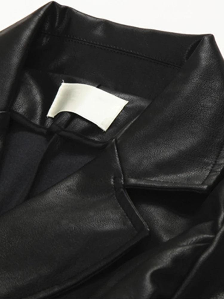 🍒Extra long faux leather trench coat for women double breasted luxury elegant long smart casual pu outerwear Keep aBREAST of DOUBLE take clothing