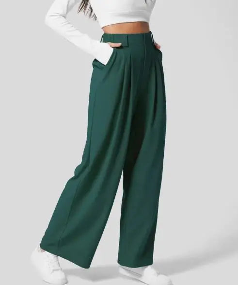 🍒Elegant women straight pants flowy solid colour high waisted trousers wide leg work wear female fashion clothes No Need To Put The Leg Work In To Get These Legs