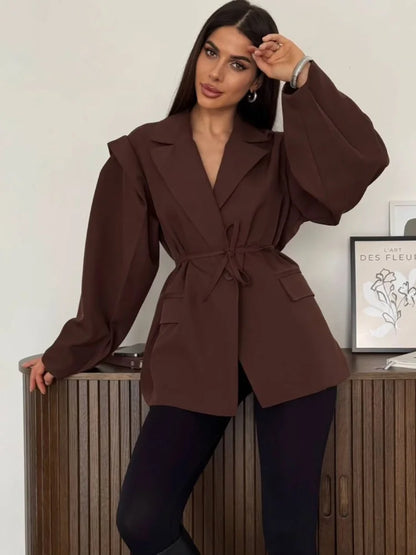 🍒 Blazer with band womens summer jacket with  turn-down collar long sleeve outerwear  oversized coat with pockets chic   women's fashion Overide Ordinary Oversize