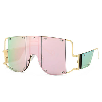 🍒Square oversized mirror sunglasses unisex shades glasses metal rivet trend unique eyewear sunnies UV400 protection Clear Cools
