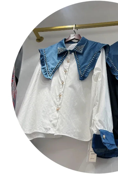 🍒Sequin shirt with beading ruffle blouse for women black occasion shirt Y2k long sleeve occasion top feminine fashion evening wear party wear tops Look Frilling In Your Frilly Frills