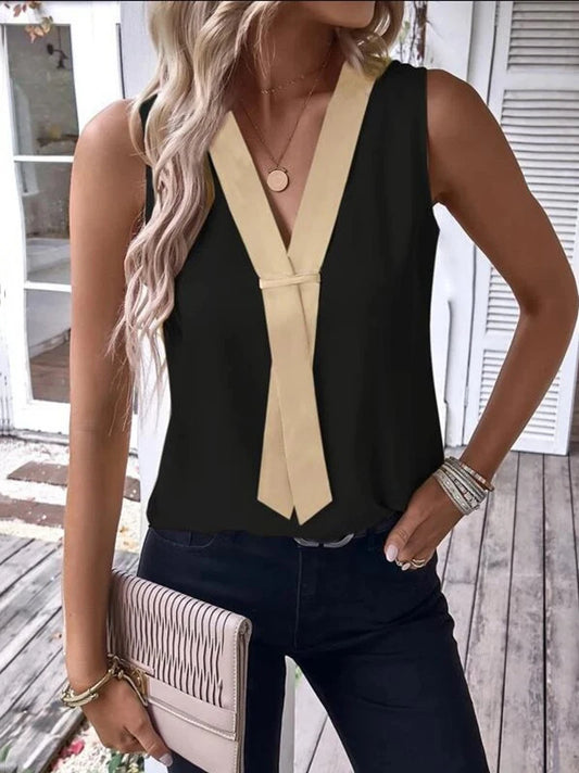 🍒Sleeveless v-neck tank top women casual blouses shirts for  summer ladies office wear occasion tops and blouses OPEN Up Your TIE Fashion