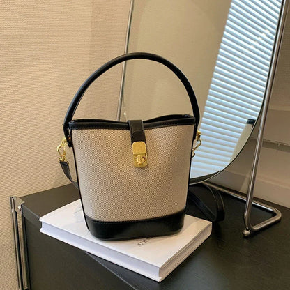 🍒Womens canvas bucket bag fashion light handbags light twist close crossbody bag smart casual accesories design purse Nifty Twister